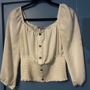 Cream Smocked Puff Sleeve Blouse